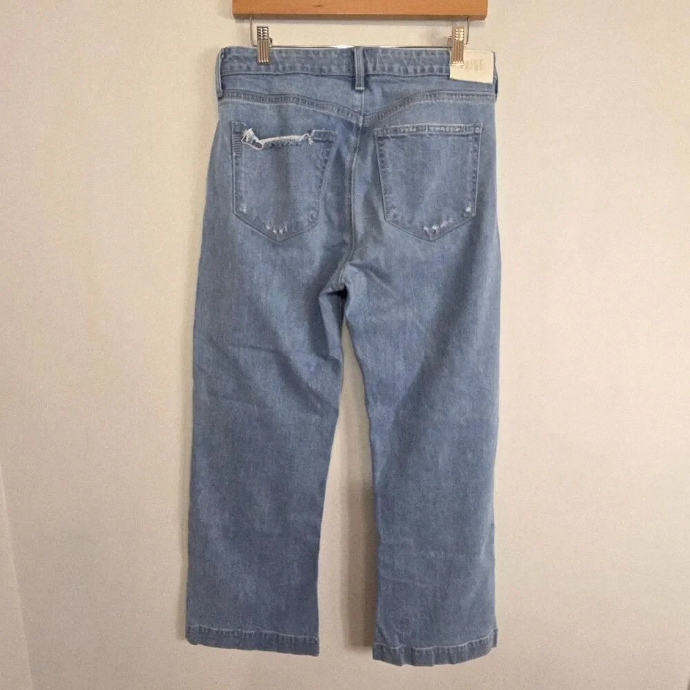 Paige Leenah High Rise Distressed Wide Leg Cotton Stretch Ankle Jean Size 29 - Picture 7 of 11
